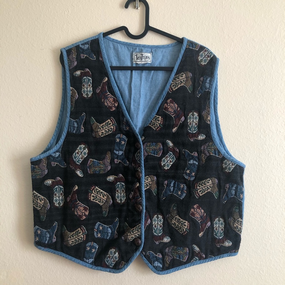 Vintage TanTrums Cowboy Boot Chambray Vest